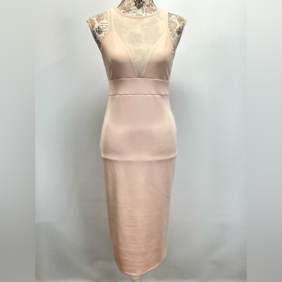 FOREVER 21 Blush pink sheer top bodycon midi dress size M - Picture 5 of 14